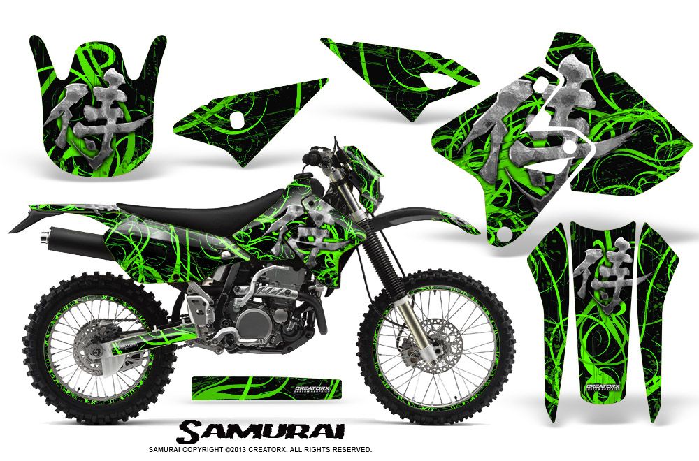 Suzuki DRZ400 Enduro Graphics Kit Samurai Green Black NP Rims